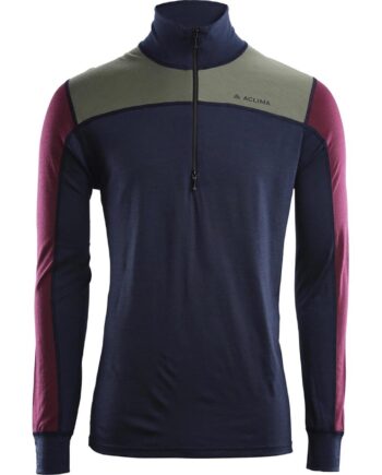 Aclima Mens Lightwool Reinforced Mockneck Blå Navy Blazer Green Zinfandel Small