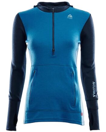 Aclima Womens Warmwool Hood Sweater Zip Blå Navy Blazer Sapphire Blue
