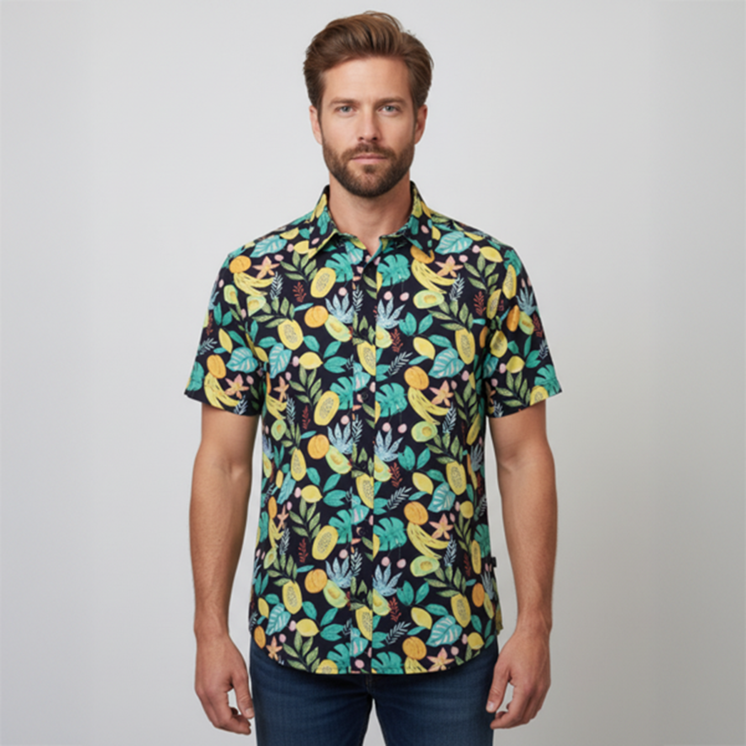 Carnt Hector Herre Skjorte Navy Blazer Aop Fruit